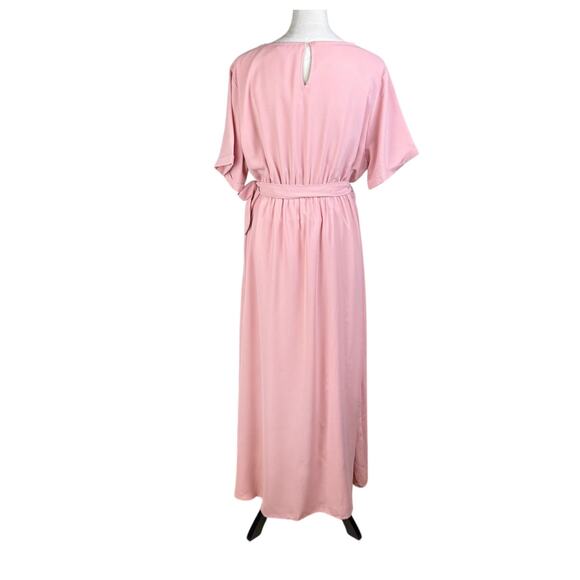 Roolee Classic Taylor Jane Blush Pink Faux Wrap Hi Low Maxi Bridesmaid Dress - Picture 3 of 15